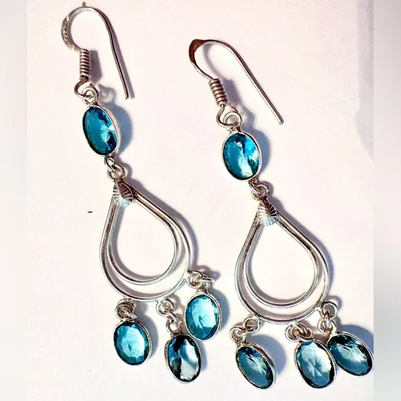 2 inch, delicate, silver, Blue Topaz earrings. - Picture 2 of 6